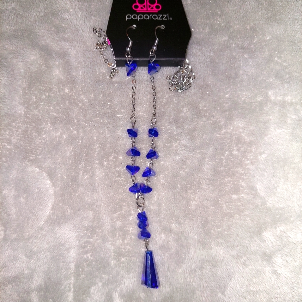 Blue Iridescent Necklace Earrings Holographic Set - Picture 9 of 17